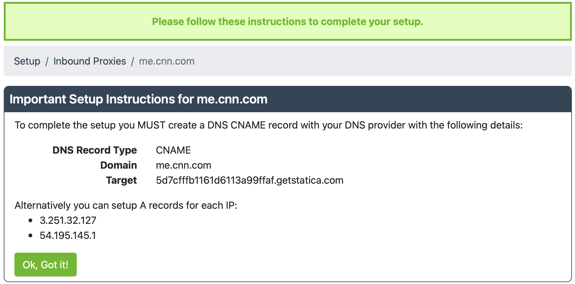 CNAME for DNS provider