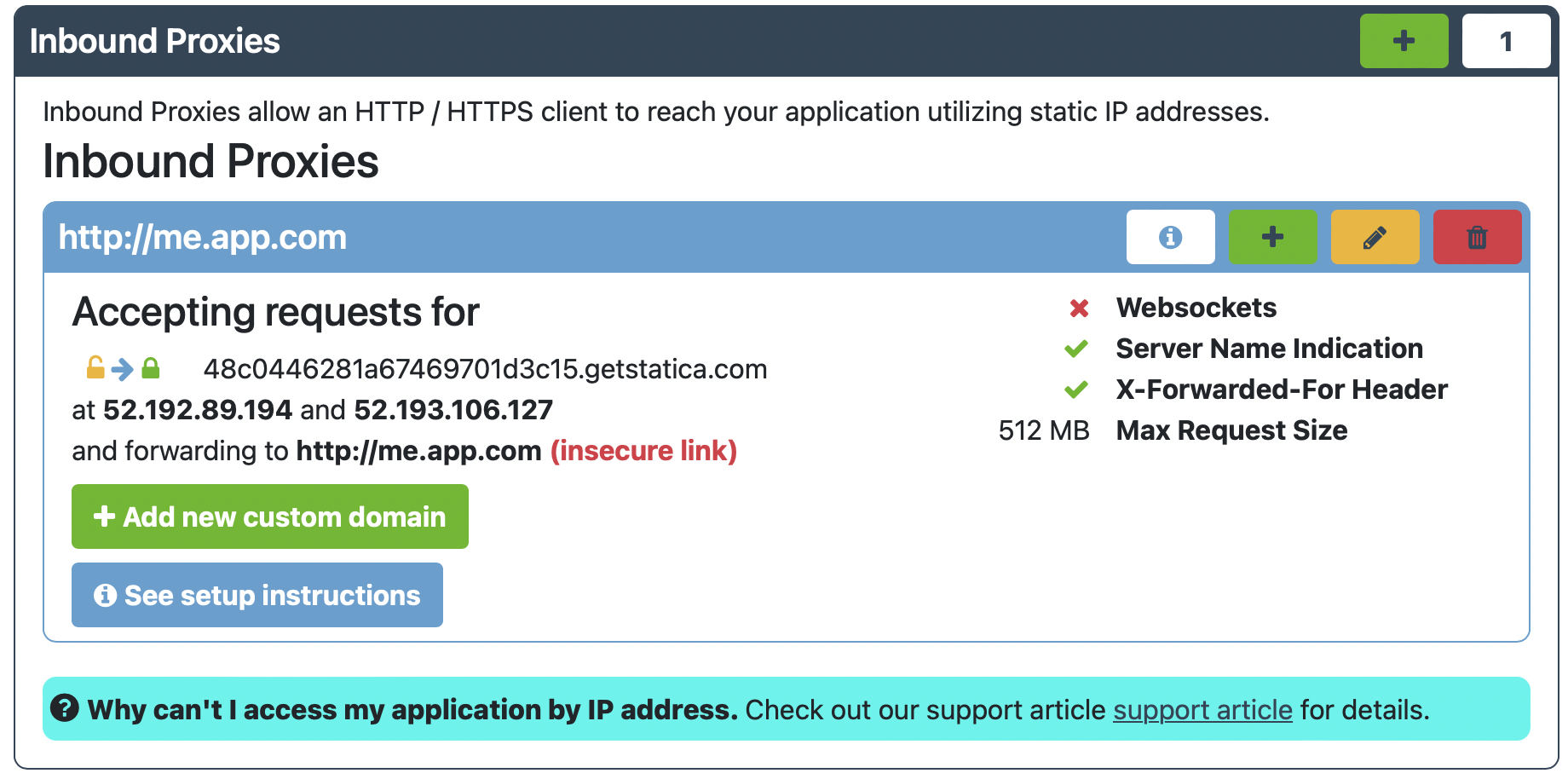 Inbound Proxy Default Screen