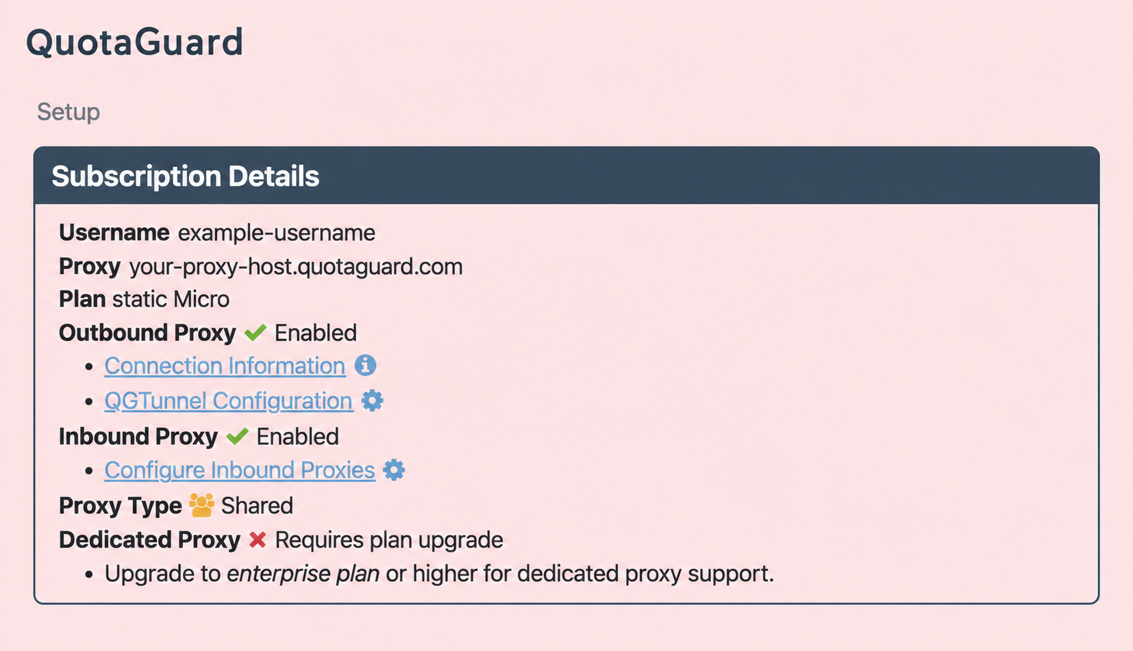 Subscription Setup overview showing the Outbound Proxy and Inbound Proxy configuration paths